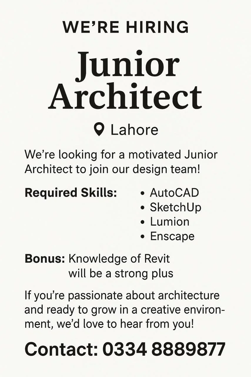 Advertisement of Junior Architect Jobs