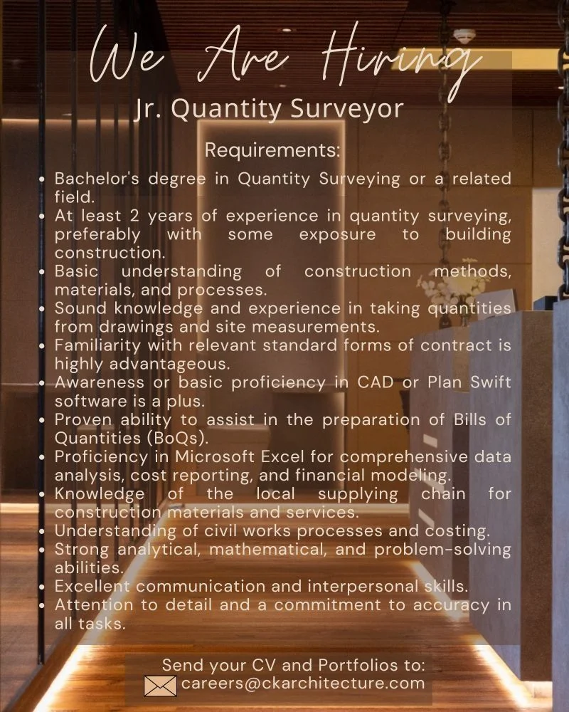 CK Architecture Quantity Surveyor Job Advertisement