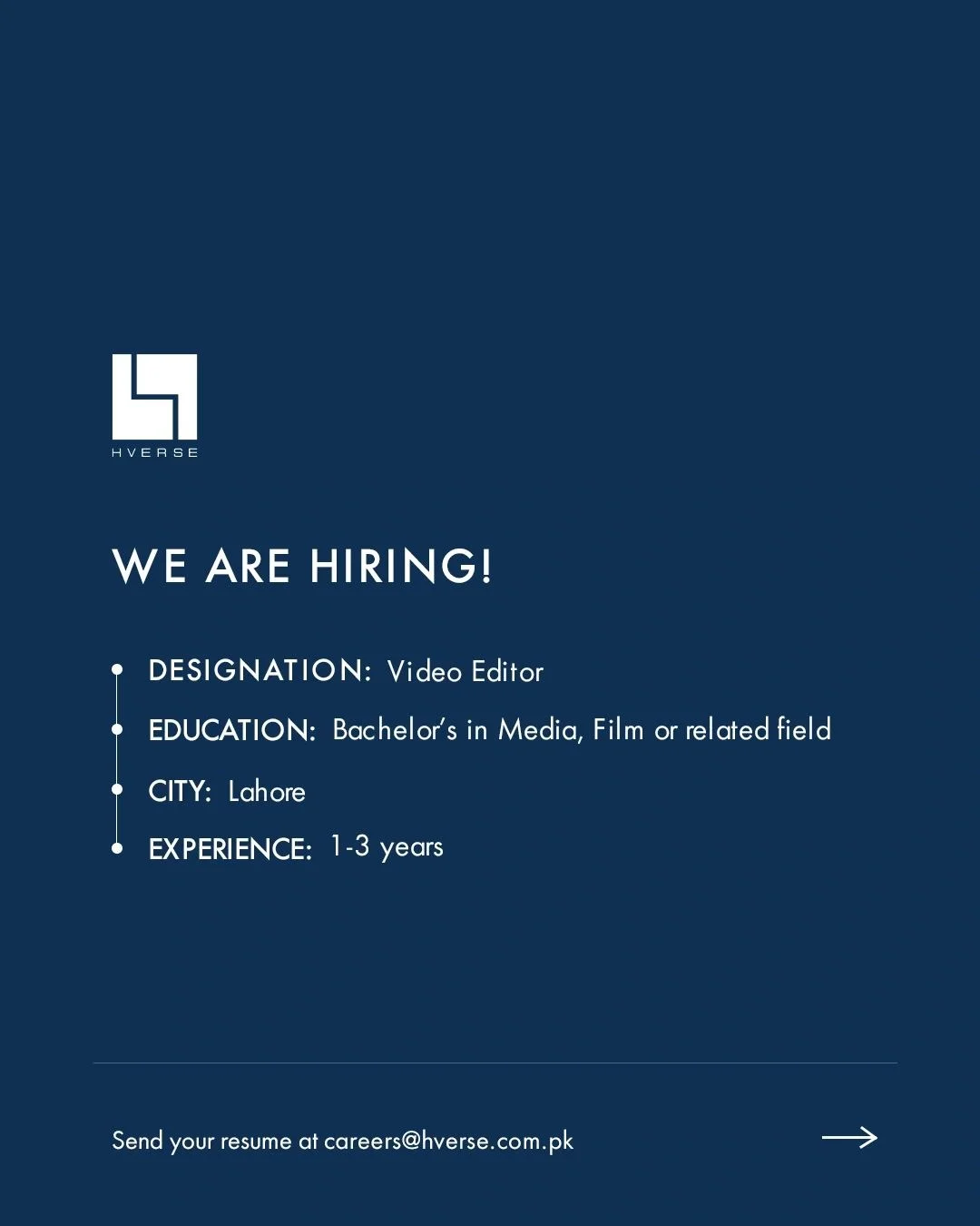 Advertisement for Video Editor Jobs in Lahore