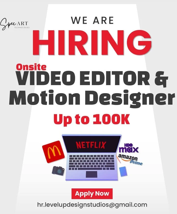 Advertisement for Video Editor Jobs