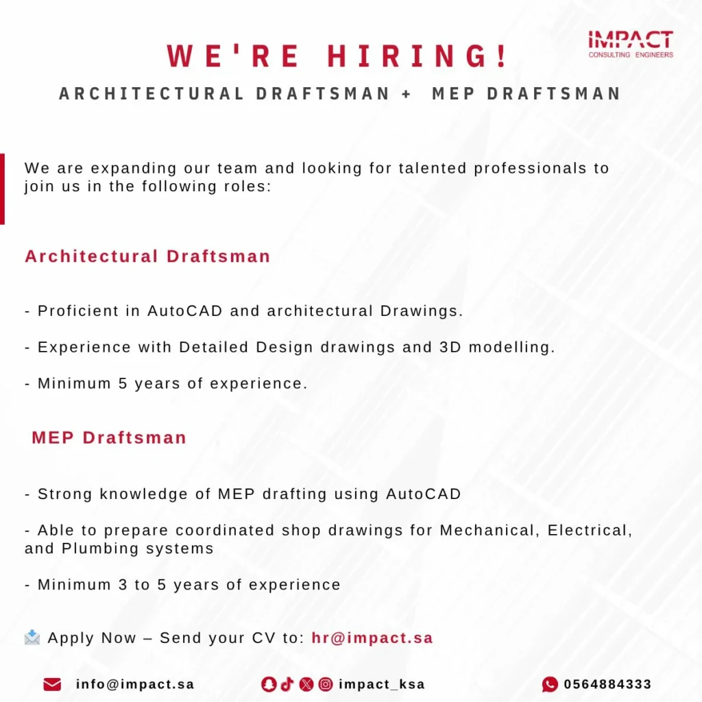 MEP Draftsman Jobs in Saudi Arabia