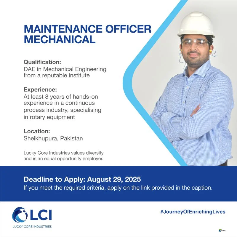 Advertisement for Maintenance Officer Sheikhupura Jobs