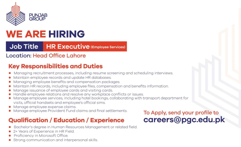 Advertisement for Punjab Group of Colleges Jobs