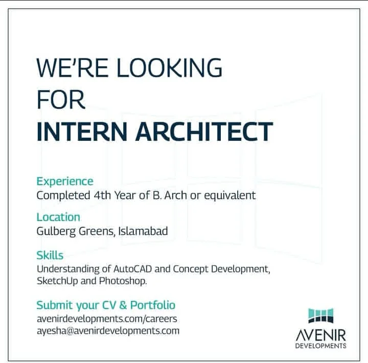Advertisement for the Architect Internship in Islamabad