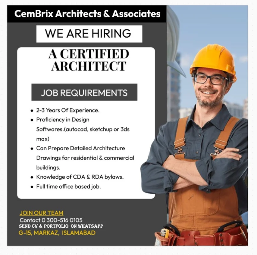 Advertisement for the Architect Jobs in CemBrix Architects & Associates