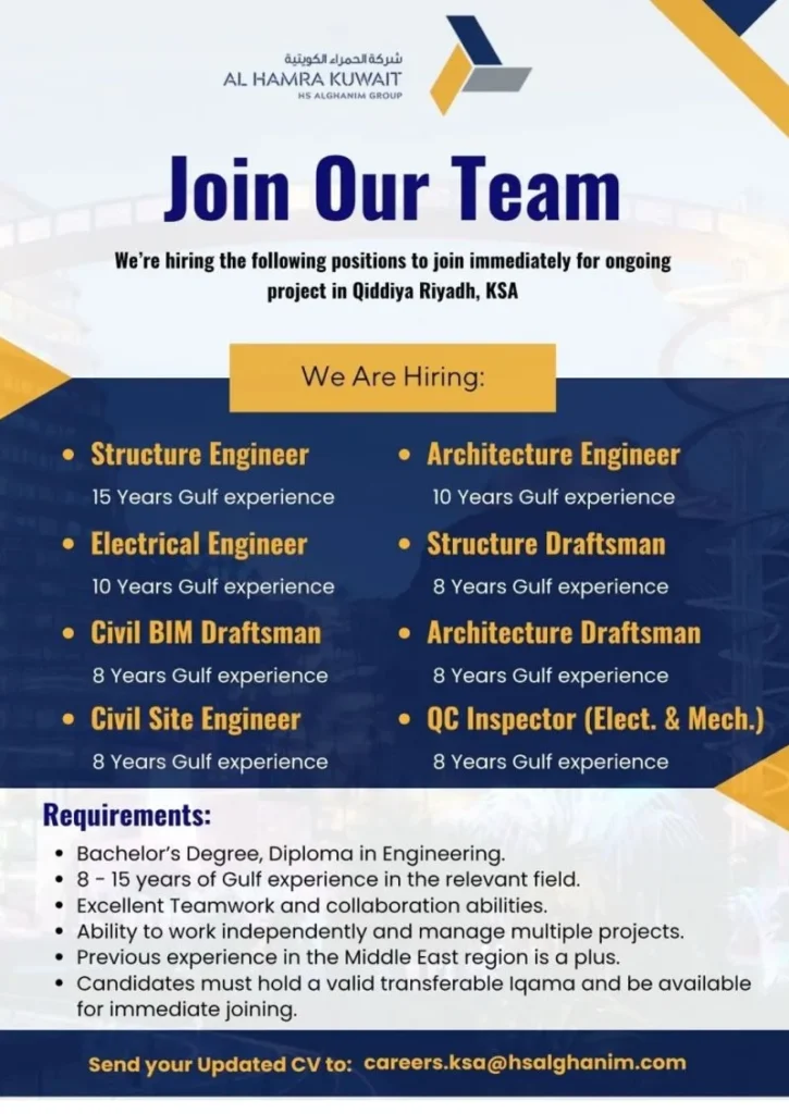 Advertisement for the Electrical Engineer Jobs in Saudi Arabia