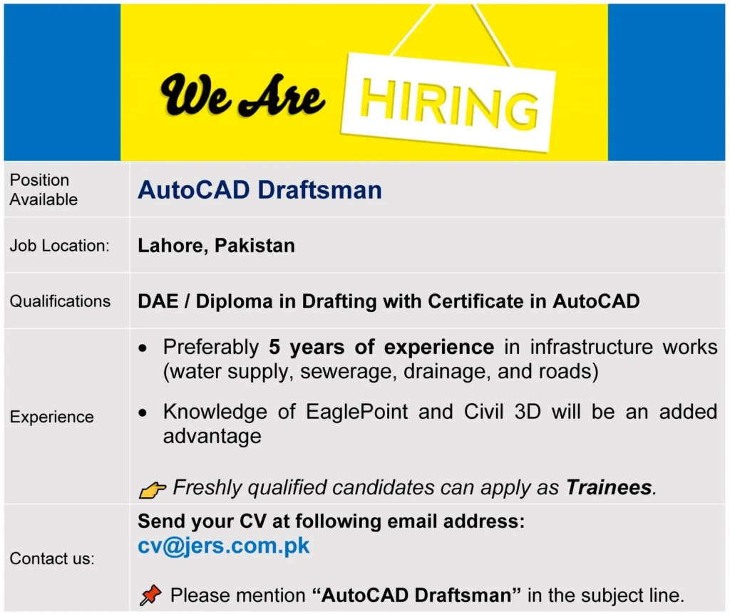 Advertisement for the Jers Consultancy Draftsman Jobs