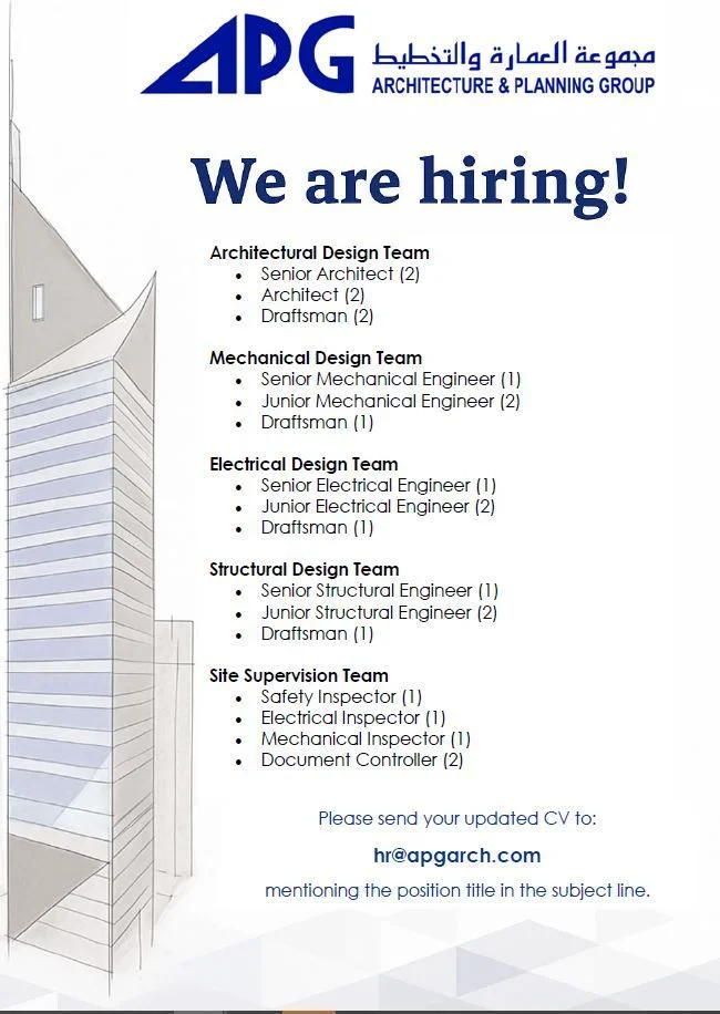 Advertisement for APG Architecture and Planning Group Jobs