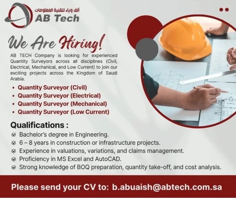 Advertisement for Electrical Quantity Surveyor Jobs