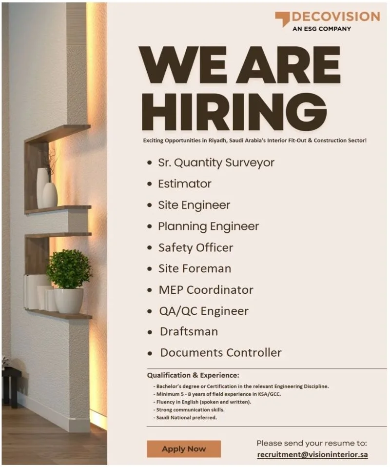 Advertisement for Site Engineer Jobs in Saudi Arabia