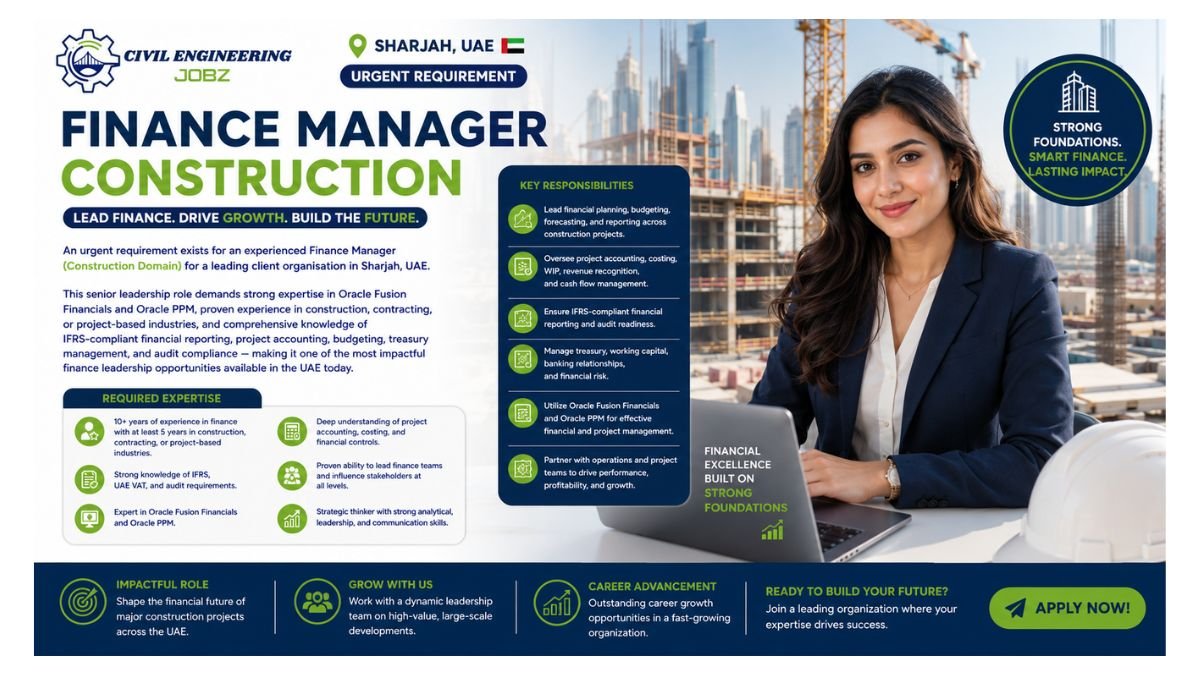 Finance Manager Construction Jobs Sharjah UAE 2026 