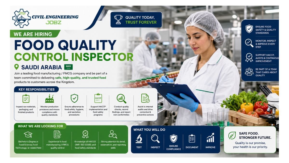 Food Quality Control Inspector Jobs Saudi Arabia 2026