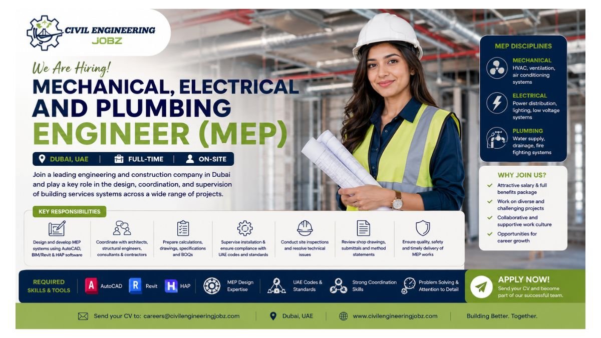 Mechanical Electrical and Plumbing Engineer Jobs Dubai UAE 2026 