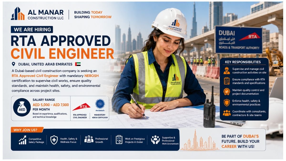 RTA Approved Civil Engineer Jobs Dubai UAE 2026
