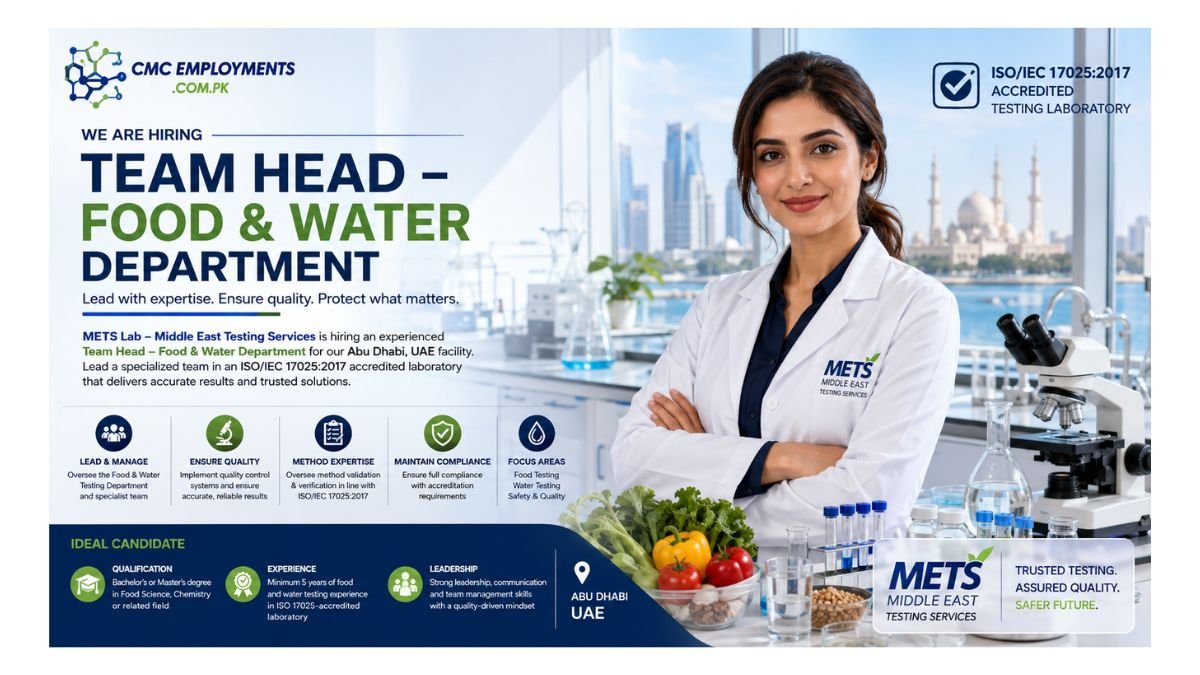 Team Head – Food & Water Department Jobs Abu Dhabi UAE 2026 
