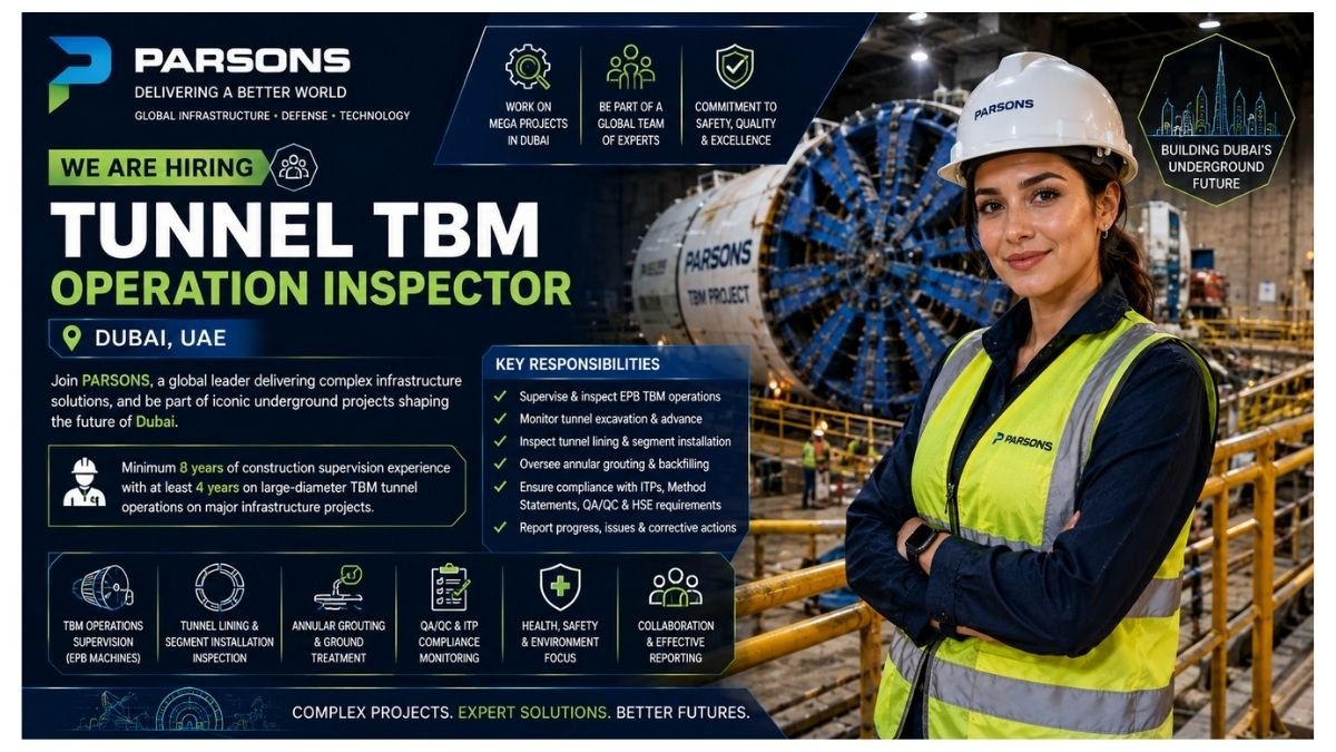 Tunnel TBM Operation Inspector Jobs Dubai UAE 2026