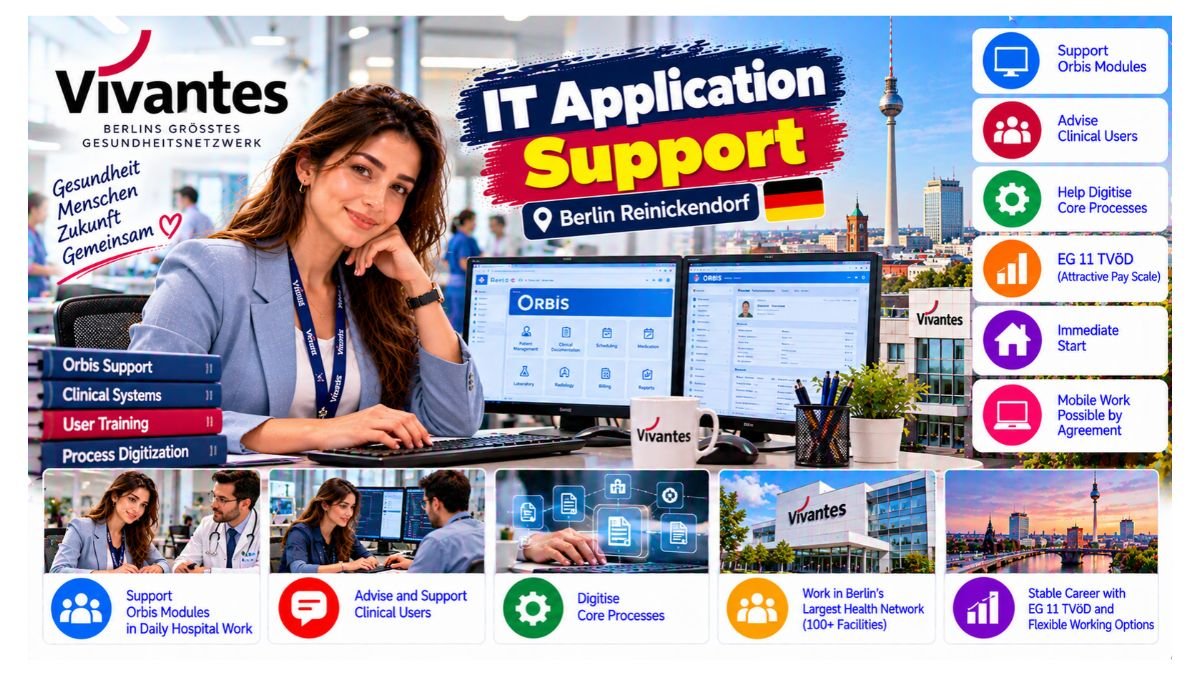 Apply now for IT Application Support Orbis jobs in Berlin Reinickendorf — Vivantes, clinical information systems, EG 11 TVöD, mobile work possible, bike leasing, VBL pension. Apply today!