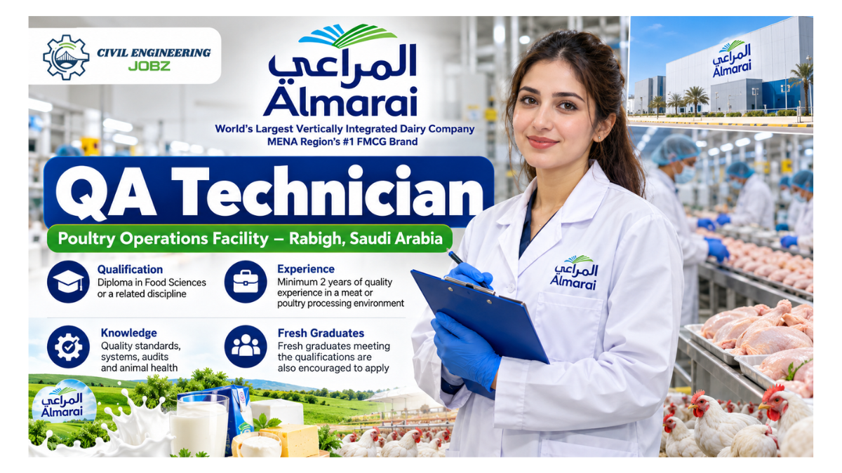 QA Technician Jobs Almarai Rabigh Saudi Arabia 2026